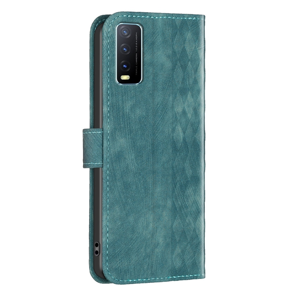 vivo Y20 Plaid Embossed Leather Phone Case – Premium Wallet Kickstand & Shock Absorption for Durable Protection
