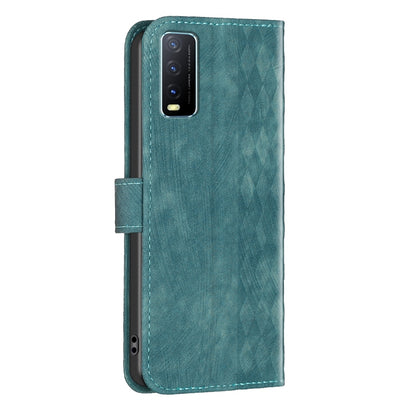 vivo Y20 Plaid Embossed Leather Phone Case – Premium Wallet Kickstand & Shock Absorption for Durable Protection