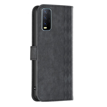 vivo Y20 Plaid Embossed Leather Phone Case – Premium Wallet Kickstand & Shock Absorption for Durable Protection