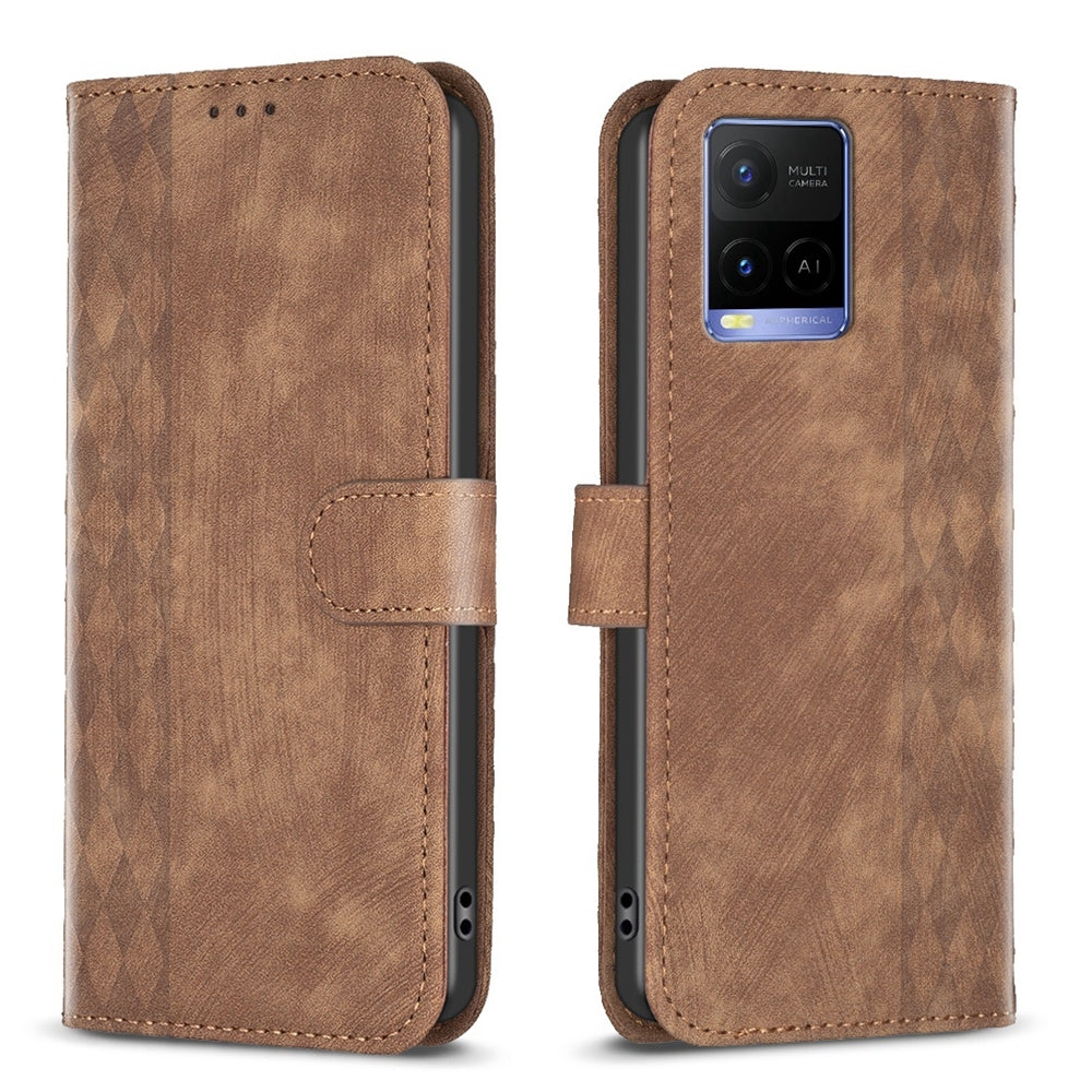 vivo Y21 Plaid Embossed Leather Phone Case – Premium Wallet Kickstand & Shock Absorption for Durable Protection