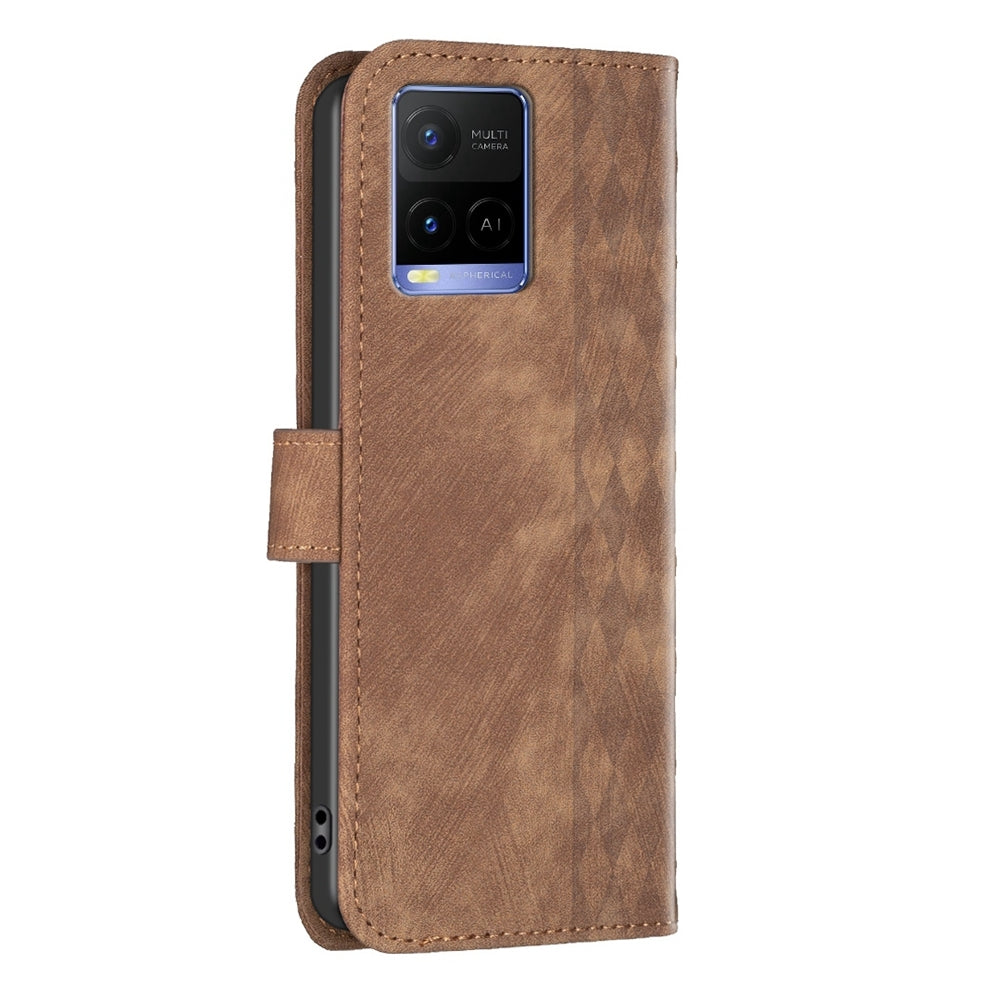 vivo Y21s Plaid Embossed Leather Phone Case – Premium Wallet Kickstand & Shock Absorption for Durable Protection