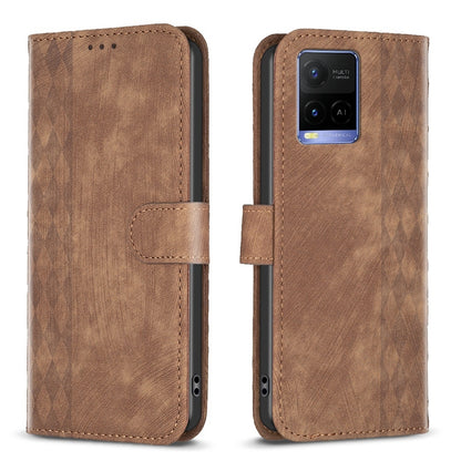 vivo Y31s Plaid Embossed Leather Phone Case – Premium Wallet Kickstand & Shock Absorption for Durable Protection