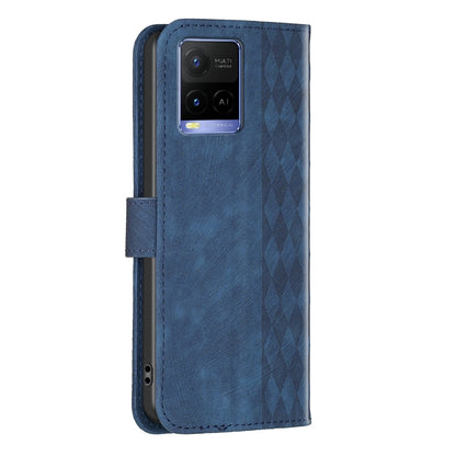 vivo Y31s Plaid Embossed Leather Phone Case – Premium Wallet Kickstand & Shock Absorption for Durable Protection