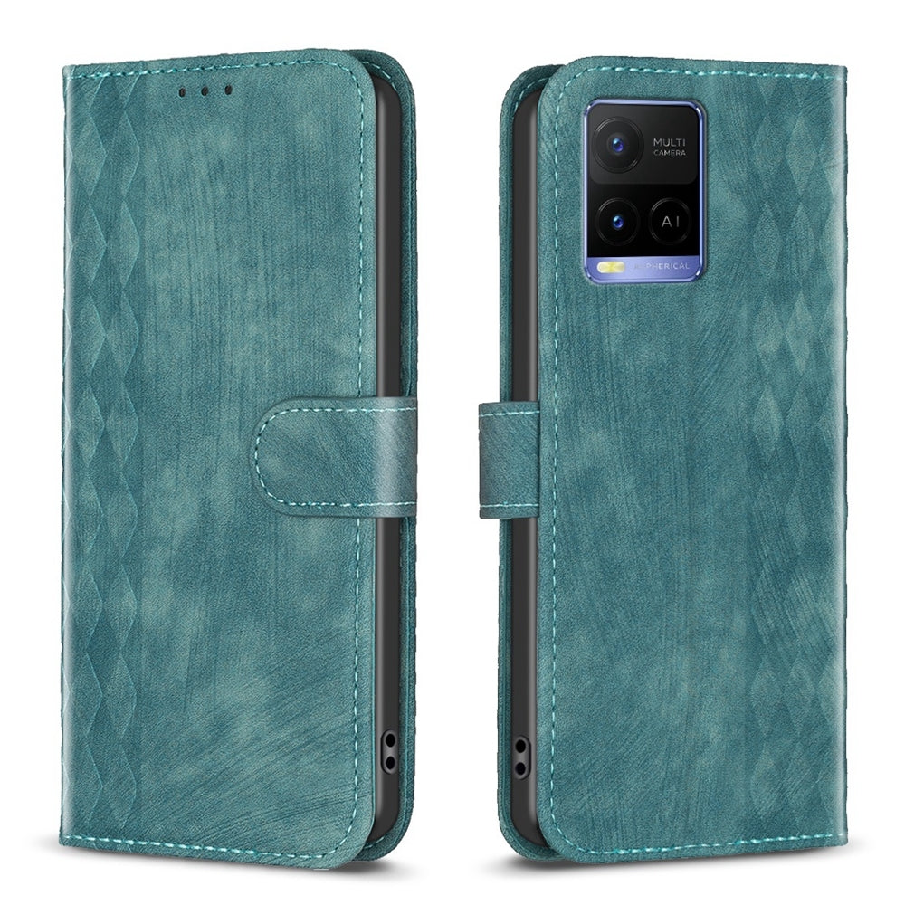 vivo Y21 Plaid Embossed Leather Phone Case – Premium Wallet Kickstand & Shock Absorption for Durable Protection
