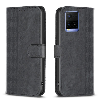 vivo Y31s Plaid Embossed Leather Phone Case – Premium Wallet Kickstand & Shock Absorption for Durable Protection