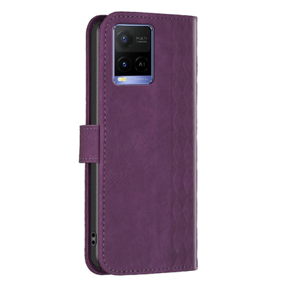vivo Y31s Plaid Embossed Leather Phone Case – Premium Wallet Kickstand & Shock Absorption for Durable Protection