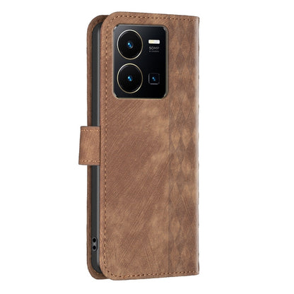 vivo Y22s Plaid Embossed Leather Phone Case – Premium Wallet Kickstand & Shock Absorption for Durable Protection