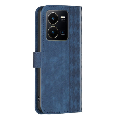 vivo Y22s Plaid Embossed Leather Phone Case – Premium Wallet Kickstand & Shock Absorption for Durable Protection