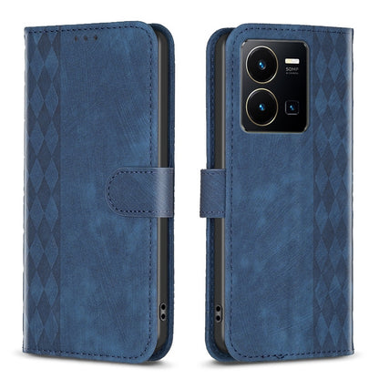 vivo Y22s Plaid Embossed Leather Phone Case – Premium Wallet Kickstand & Shock Absorption for Durable Protection