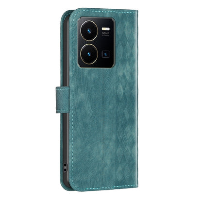 vivo Y22s Plaid Embossed Leather Phone Case – Premium Wallet Kickstand & Shock Absorption for Durable Protection