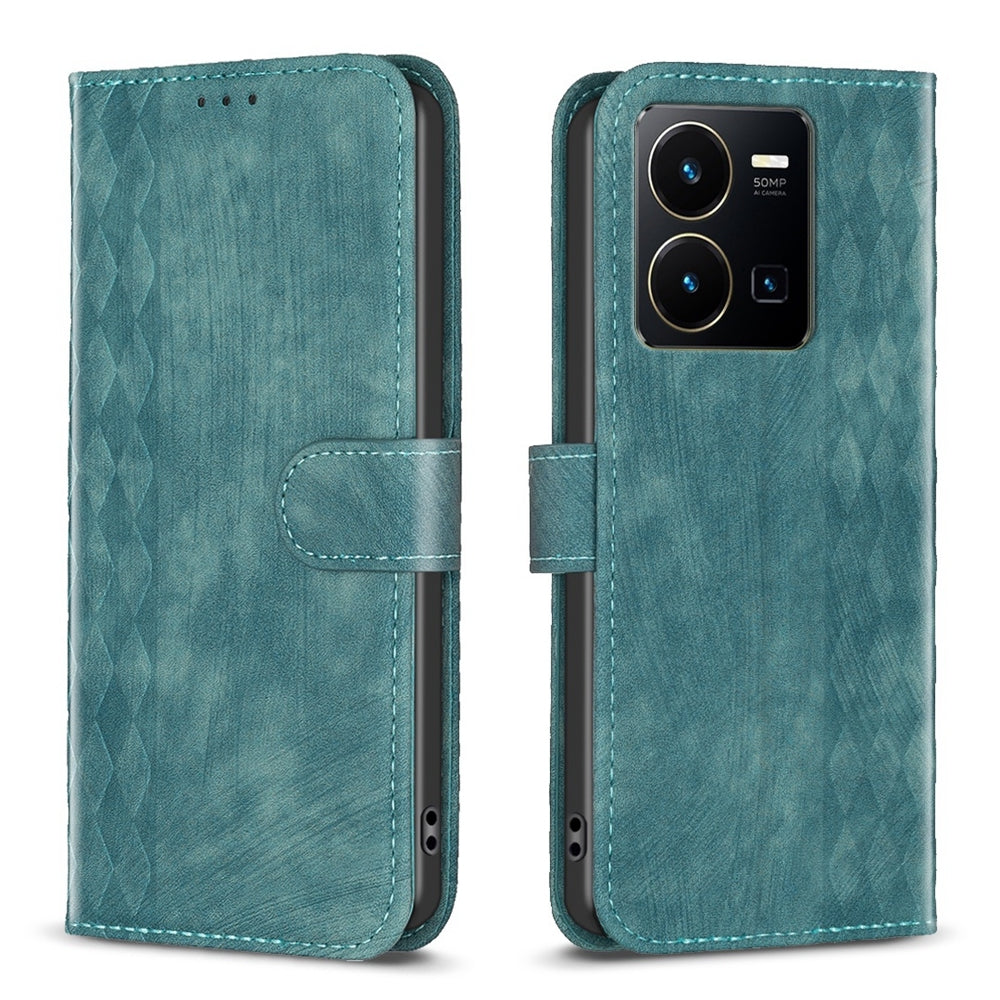 vivo Y22s Plaid Embossed Leather Phone Case – Premium Wallet Kickstand & Shock Absorption for Durable Protection