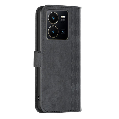 vivo Y22s Plaid Embossed Leather Phone Case – Premium Wallet Kickstand & Shock Absorption for Durable Protection