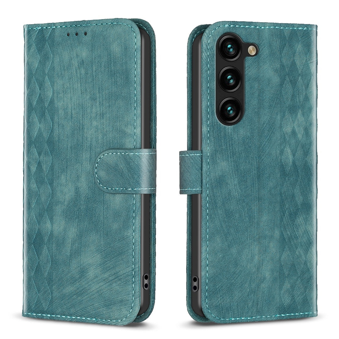 Samsung Galaxy S23 5G Plaid Embossed Leather Phone Case – Premium Wallet Kickstand & Shock Absorption for Durable Protection