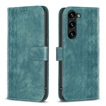 Samsung Galaxy S23+ 5G Plaid Embossed Leather Phone Case – Premium Wallet Kickstand & Shock Absorption for Durable Protection
