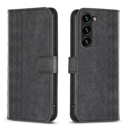 Samsung Galaxy S23+ 5G Plaid Embossed Leather Phone Case – Premium Wallet Kickstand & Shock Absorption for Durable Protection