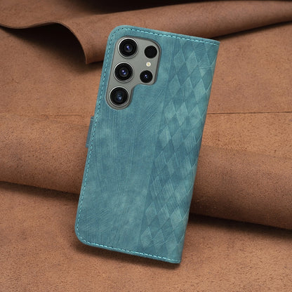 Samsung Galaxy S23 Ultra 5G Plaid Embossed Leather Phone Case – Premium Wallet Kickstand & Shock Absorption for Durable Protection