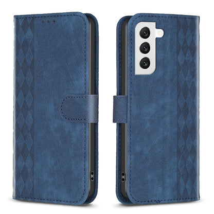 Samsung Galaxy S22 5G Plaid Embossed Leather Phone Case – Premium Wallet Kickstand & Shock Absorption for Durable Protection