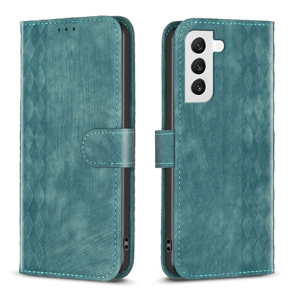 Samsung Galaxy S22 5G Plaid Embossed Leather Phone Case – Premium Wallet Kickstand & Shock Absorption for Durable Protection