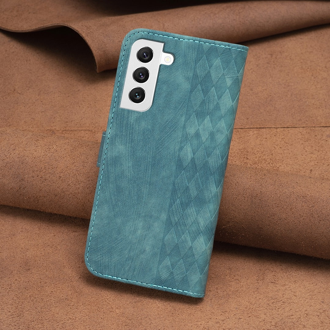 Samsung Galaxy S22 5G Plaid Embossed Leather Phone Case – Premium Wallet Kickstand & Shock Absorption for Durable Protection