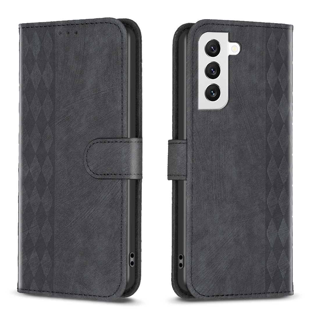 Samsung Galaxy S22+ 5G Plaid Embossed Leather Phone Case – Premium Wallet Kickstand & Shock Absorption for Durable Protection