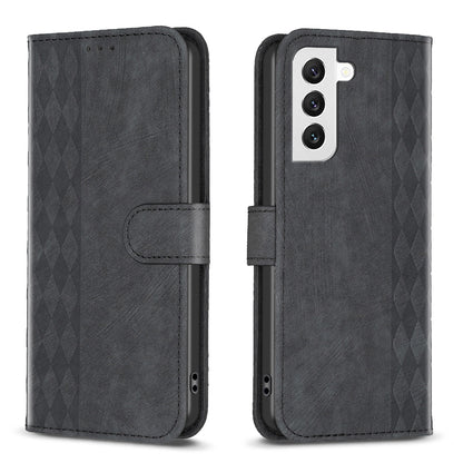 Samsung Galaxy S22+ 5G Plaid Embossed Leather Phone Case – Premium Wallet Kickstand & Shock Absorption for Durable Protection