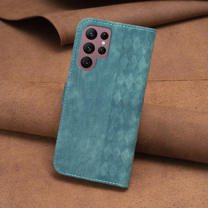 Samsung Galaxy S22 Ultra 5G Plaid Embossed Leather Phone Case – Premium Wallet Kickstand & Shock Absorption for Durable Protection