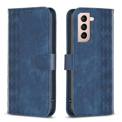 Samsung Galaxy S21 5G Plaid Embossed Leather Phone Case – Premium Wallet Kickstand & Shock Absorption for Durable Protection