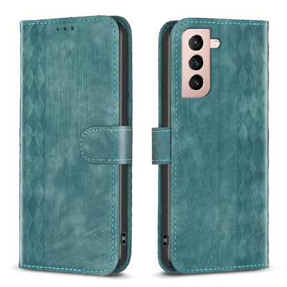Samsung Galaxy S21 5G Plaid Embossed Leather Phone Case – Premium Wallet Kickstand & Shock Absorption for Durable Protection