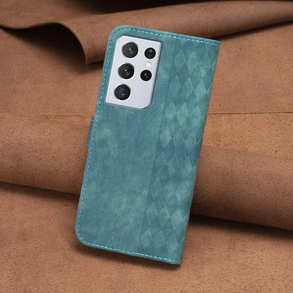 Samsung Galaxy S21 Ultra 5G Plaid Embossed Leather Phone Case – Premium Wallet Kickstand & Shock Absorption for Durable Protection