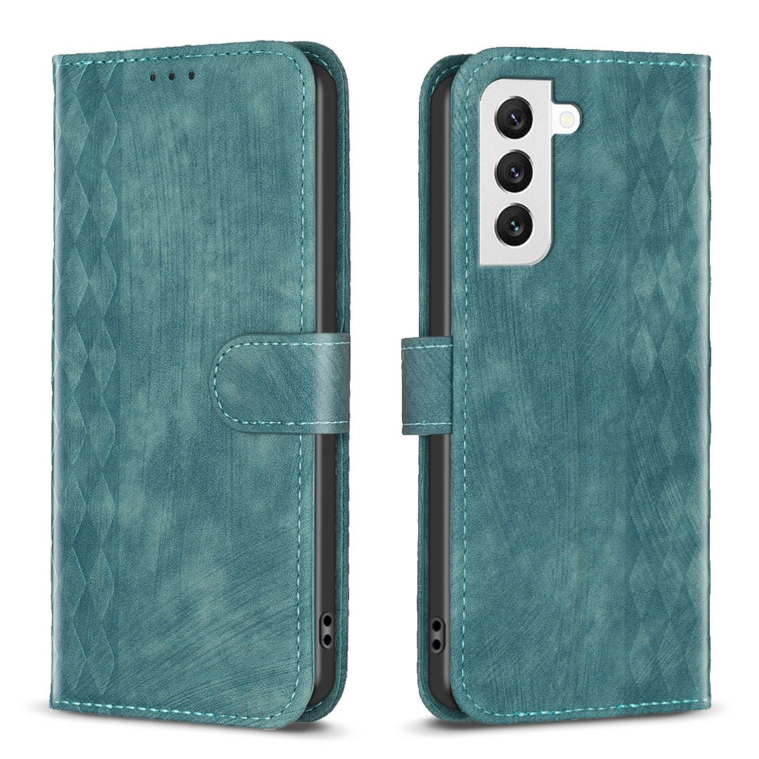 Samsung Galaxy S21 FE 5G Plaid Embossed Leather Phone Case – Premium Wallet Kickstand & Shock Absorption for Durable Protection
