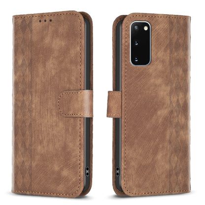 Samsung Galaxy S20 Plaid Embossed Leather Phone Case – Premium Wallet Kickstand & Shock Absorption for Durable Protection