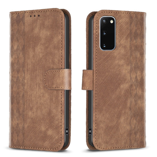 Samsung Galaxy S20 Plaid Embossed Leather Phone Case – Premium Wallet Kickstand & Shock Absorption for Durable Protection