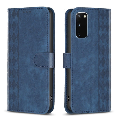 Samsung Galaxy S20 Plaid Embossed Leather Phone Case – Premium Wallet Kickstand & Shock Absorption for Durable Protection