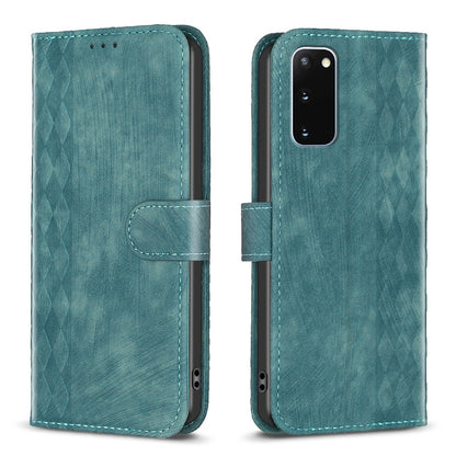 Samsung Galaxy S20 Plaid Embossed Leather Phone Case – Premium Wallet Kickstand & Shock Absorption for Durable Protection
