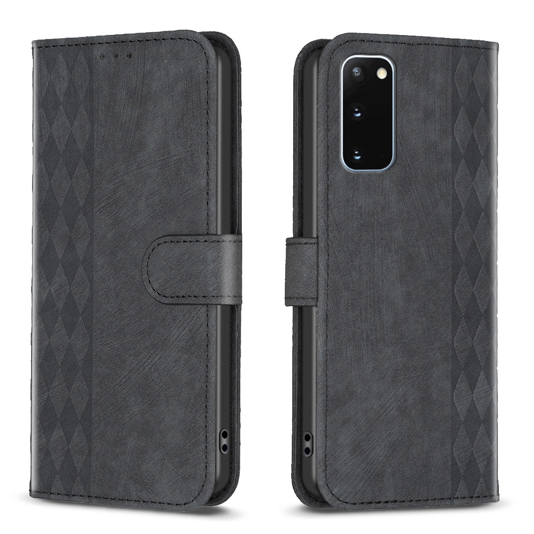 Samsung Galaxy S20 Plaid Embossed Leather Phone Case – Premium Wallet Kickstand & Shock Absorption for Durable Protection