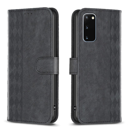 Samsung Galaxy S20 Plaid Embossed Leather Phone Case – Premium Wallet Kickstand & Shock Absorption for Durable Protection