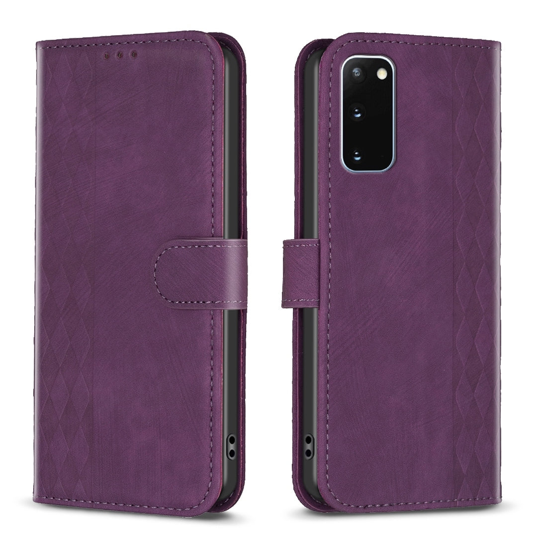 Samsung Galaxy S20 Plaid Embossed Leather Phone Case – Premium Wallet Kickstand & Shock Absorption for Durable Protection
