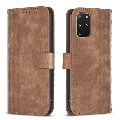 Samsung Galaxy S20+ Plaid Embossed Leather Phone Case – Premium Wallet Kickstand & Shock Absorption for Durable Protection