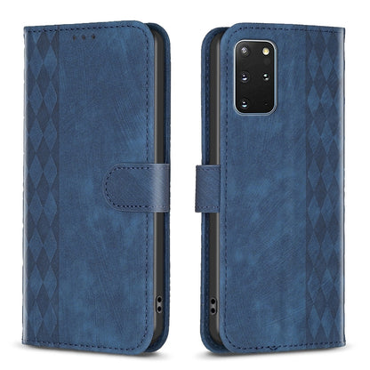 Samsung Galaxy S20+ Plaid Embossed Leather Phone Case – Premium Wallet Kickstand & Shock Absorption for Durable Protection