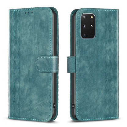 Samsung Galaxy S20+ Plaid Embossed Leather Phone Case – Premium Wallet Kickstand & Shock Absorption for Durable Protection