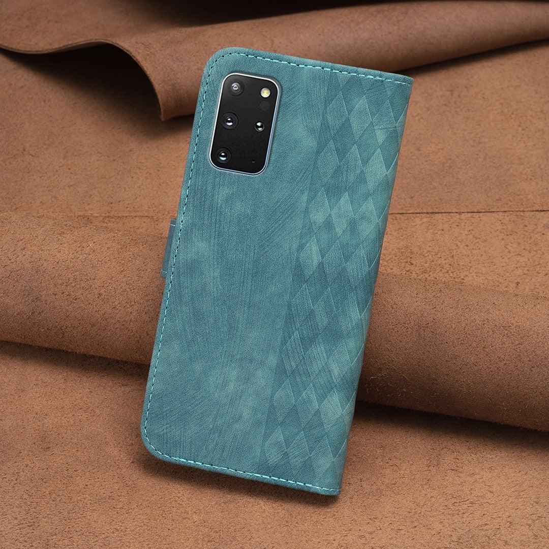 Samsung Galaxy S20+ Plaid Embossed Leather Phone Case – Premium Wallet Kickstand & Shock Absorption for Durable Protection