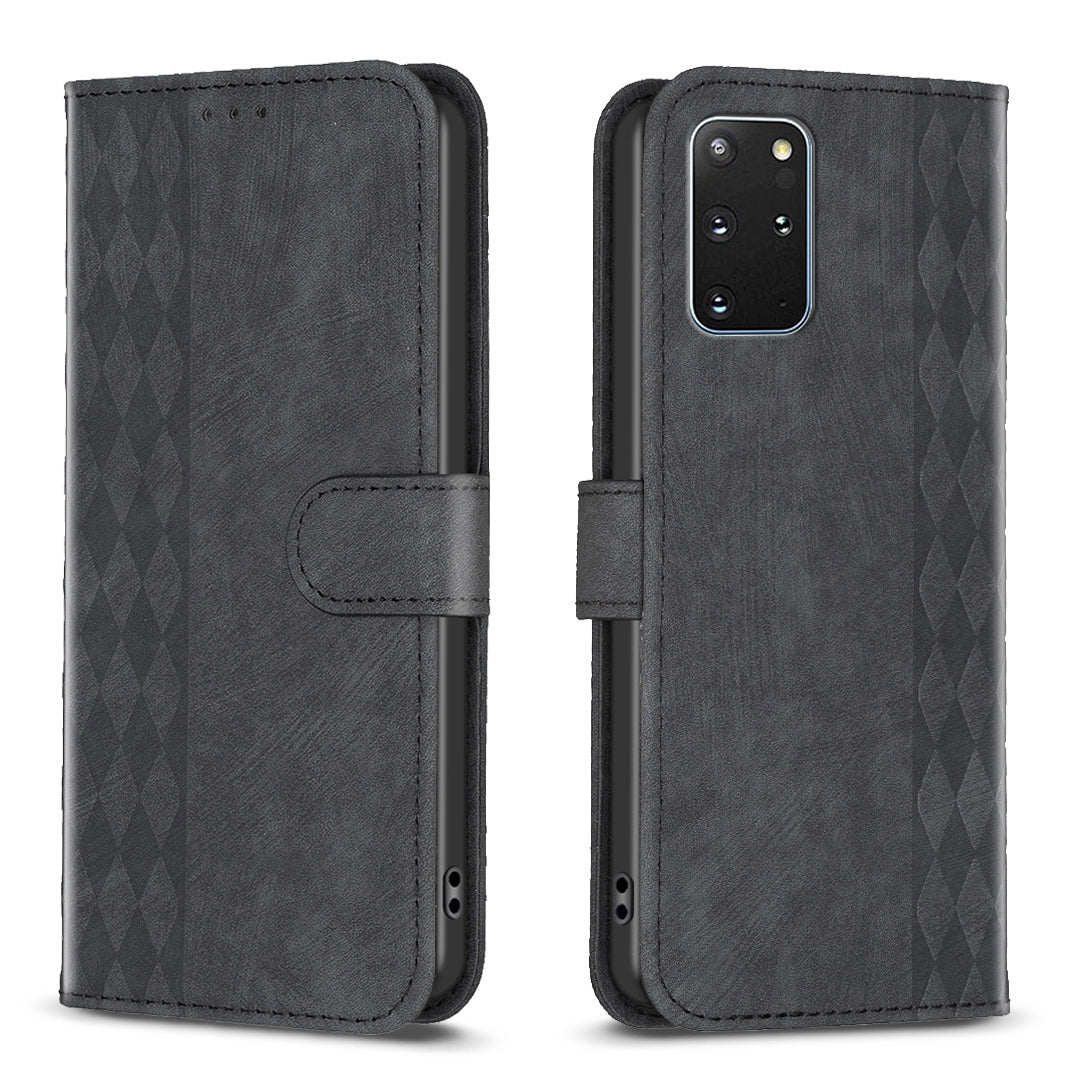 Samsung Galaxy S20+ Plaid Embossed Leather Phone Case – Premium Wallet Kickstand & Shock Absorption for Durable Protection