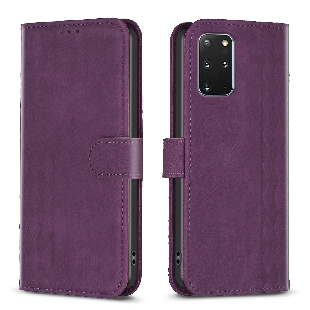 Samsung Galaxy S20+ Plaid Embossed Leather Phone Case – Premium Wallet Kickstand & Shock Absorption for Durable Protection