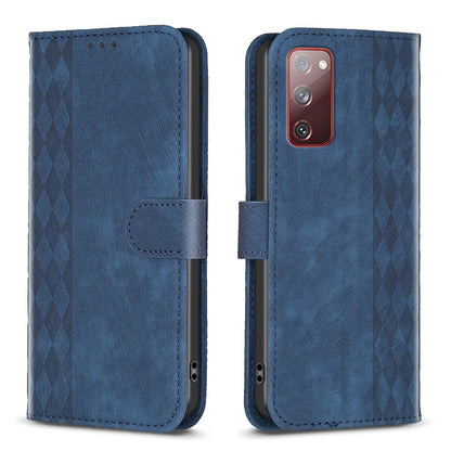 Samsung Galaxy S20 FE Plaid Embossed Leather Phone Case – Premium Wallet Kickstand & Shock Absorption for Durable Protection