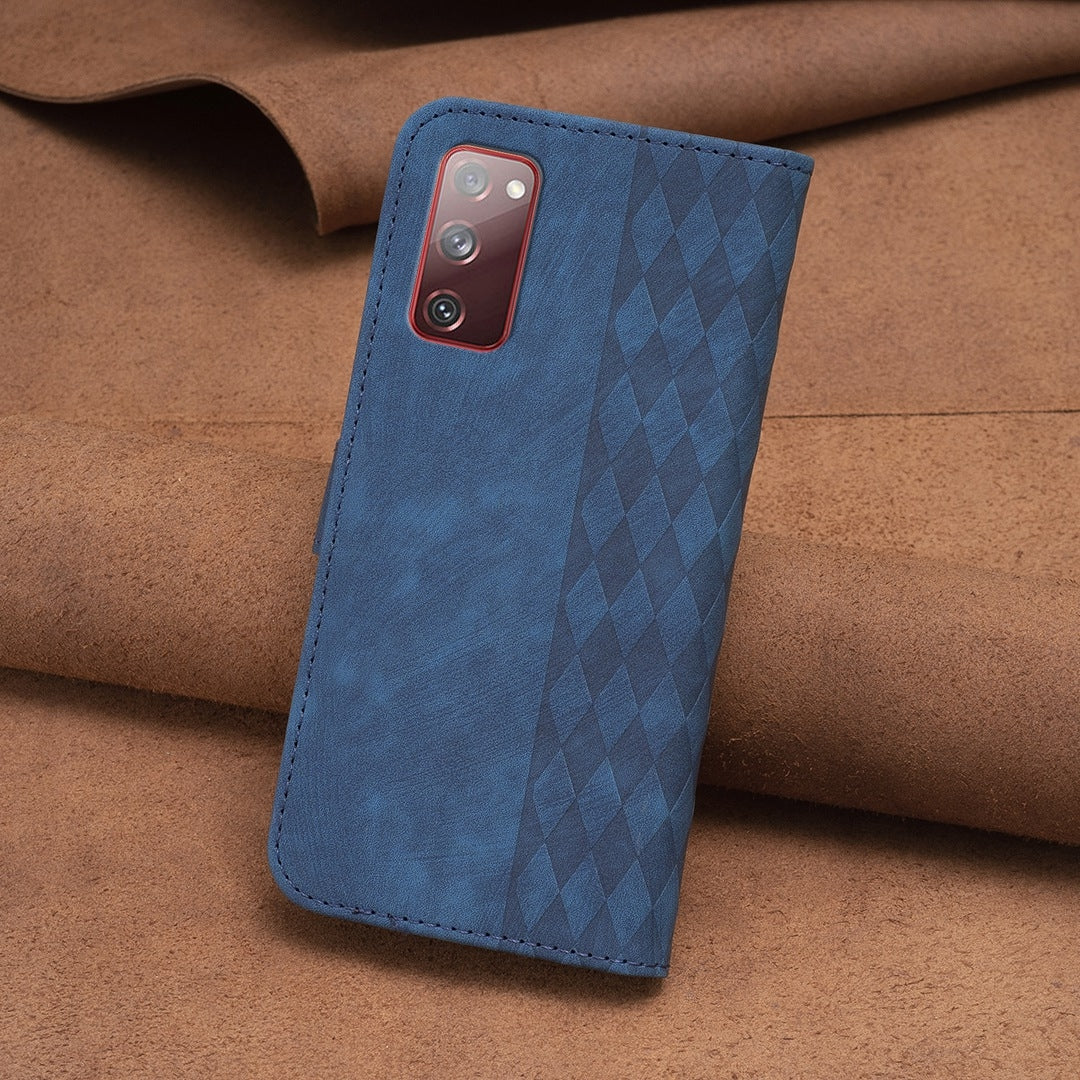 Samsung Galaxy S20 FE Plaid Embossed Leather Phone Case – Premium Wallet Kickstand & Shock Absorption for Durable Protection