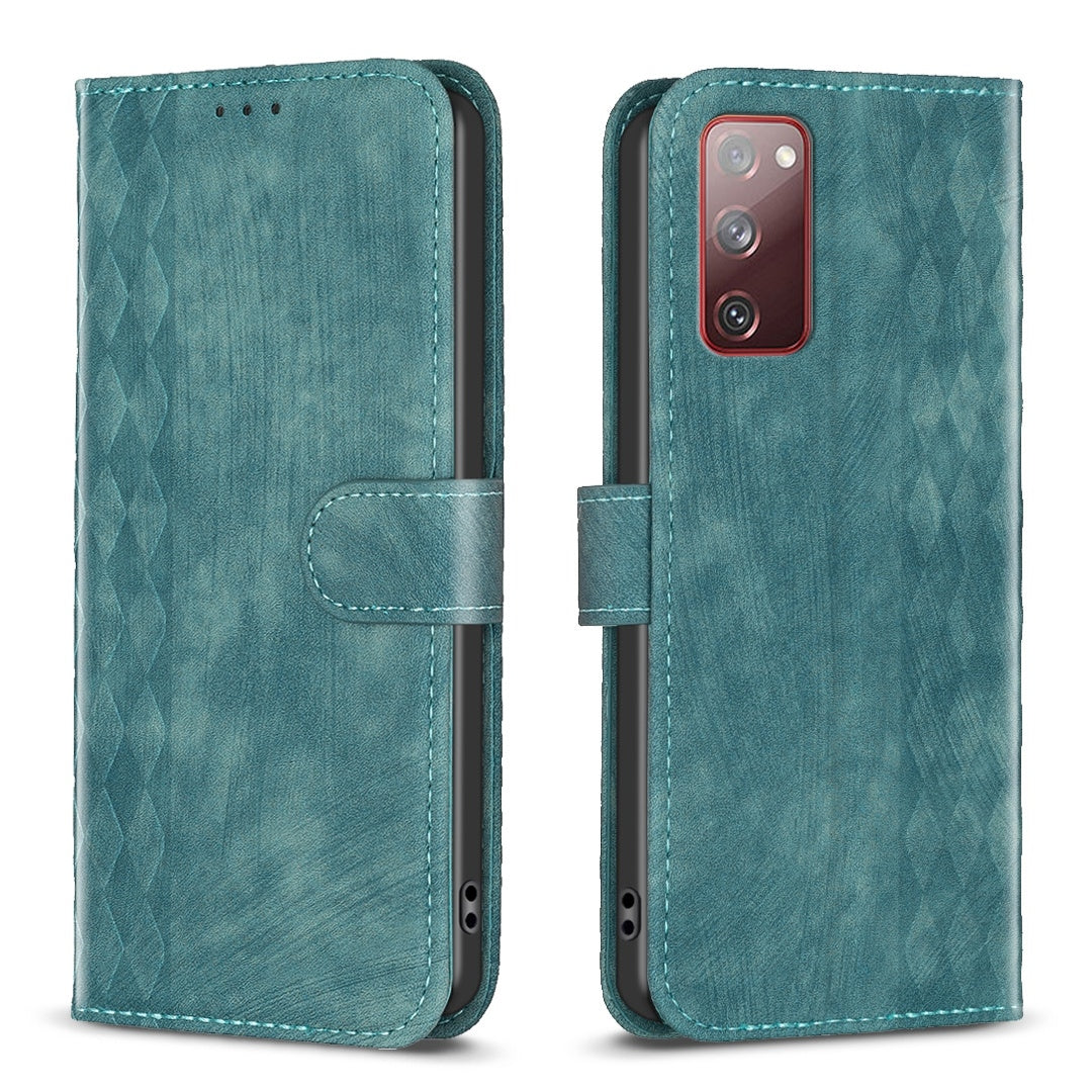 Samsung Galaxy S20 FE Plaid Embossed Leather Phone Case – Premium Wallet Kickstand & Shock Absorption for Durable Protection