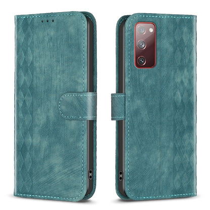 Samsung Galaxy S20 FE Plaid Embossed Leather Phone Case – Premium Wallet Kickstand & Shock Absorption for Durable Protection