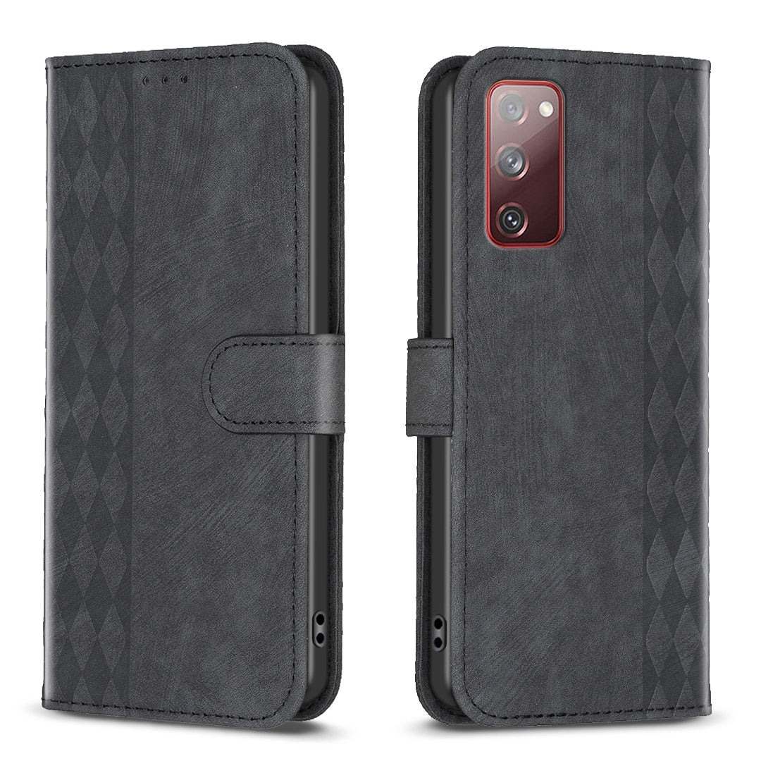 Samsung Galaxy S20 FE Plaid Embossed Leather Phone Case – Premium Wallet Kickstand & Shock Absorption for Durable Protection