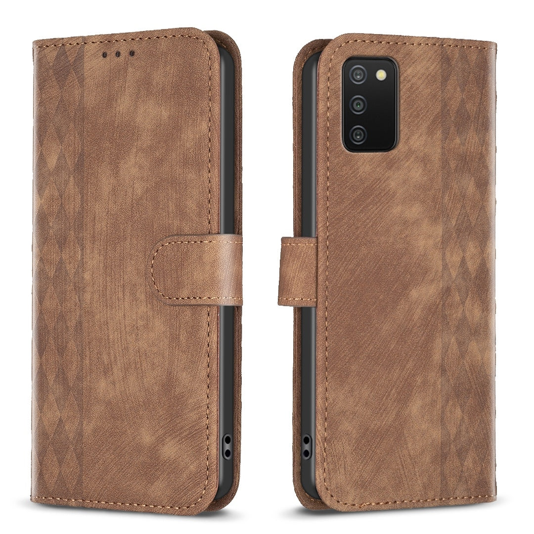 Samsung Galaxy A02s Plaid Embossed Leather Phone Case – Premium Wallet Kickstand & Shock Absorption for Durable Protection