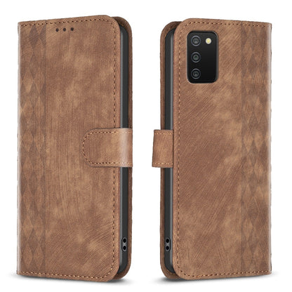 Samsung Galaxy A02s Plaid Embossed Leather Phone Case – Premium Wallet Kickstand & Shock Absorption for Durable Protection